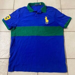 Ralph Lauren Polo Classic Fit Blue/Green Stripe Yellow Pony Logo Polo Shirt XL